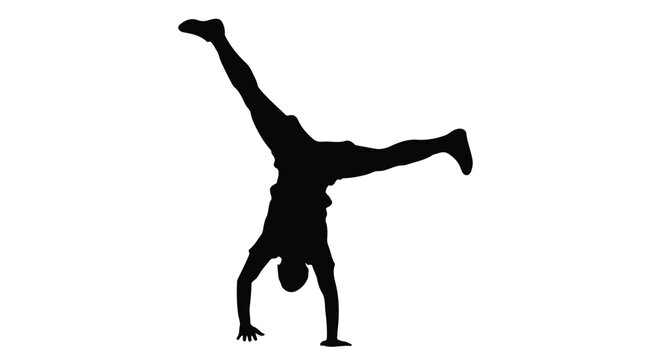 Energetic silhouette of a soccer player performing an acrobatic cartwheel goal celebration