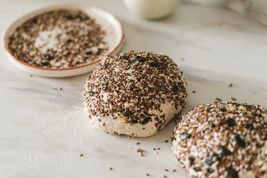Fresh homemade sourdough bread with seeds