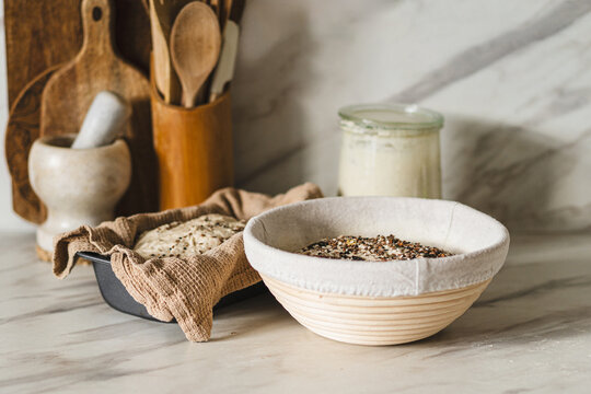 Homemade sourdough bread preparation process