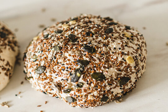 Freshly baked homemade sourdough with seeds