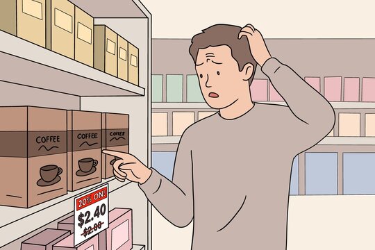 Man stressed while shopping as prices rise in economy