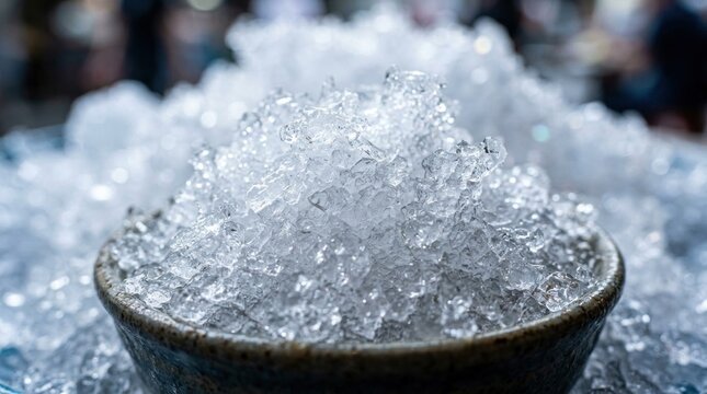 Crushed ice or coarse salt crystals in bowl.
