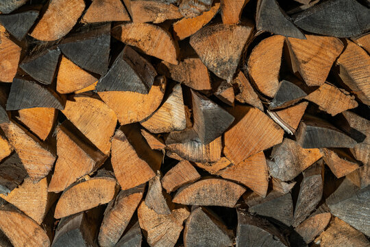 Pile of chopped firewood for natural fuel and warmth
