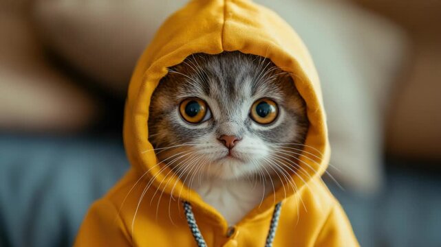 Cute Cat Wearing Hoodie