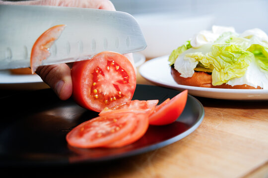 Preparing fresh ingredients for homemade burgers