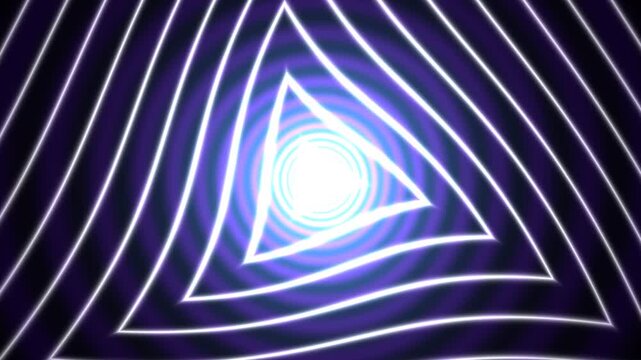 Triangle tunnel motion background with glowing blue neon light lines for digital video production project