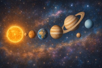 Obraz premium Vibrant solar system planets alignment background