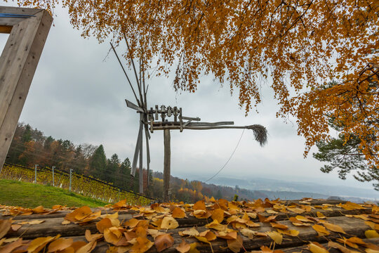 Klapotetz wind rattle in Austrian vineyard during autumn