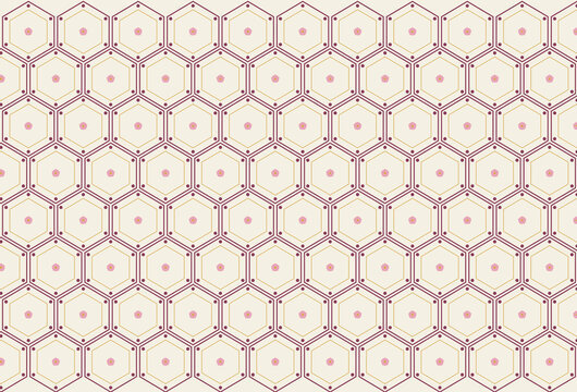 Geometric hexagon and dot pattern in pink and cream