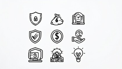 Fototapeta premium Minimalist Business Finance and Secure Asset Management Linear Icon Set