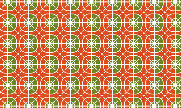 Mid Century Modern Atomic Grid Seamless Pattern in Retro Orange Green