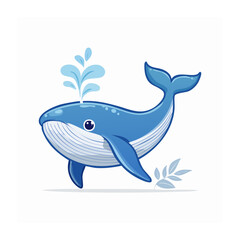 Naklejka premium Cute blue whale with water spray