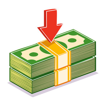 Stack of money with downward arrow indicating financial loss
