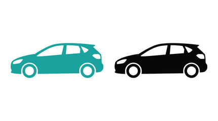 Fototapeta premium Compact hatchback car silhouettes teal and black on white background