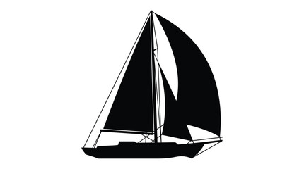 Sailing Boat Silhouette On White Background Minimalist Nautical Design © Soniya