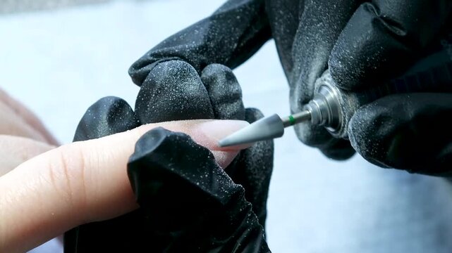 Professional manicure process with gel polish removal and natural nail strengthening treatment