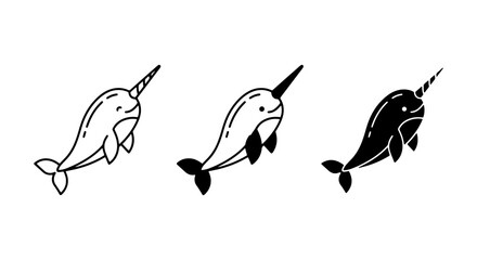 Cute Narwhal Icons Set, Whimsical Marine Mammal Vector Graphics, Arctic Unicorn Whale Illustrations for Kids and Fantasy Themes © Khaled