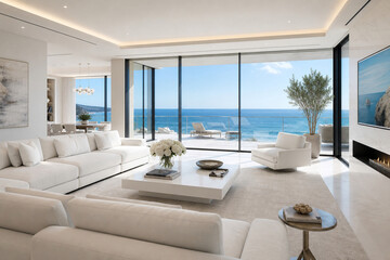 Fototapeta premium Luxury Living Room with Breathtaking Ocean View