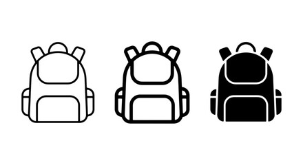 Backpack Icons Set: Simple Line Art, Outline, and Solid Fill Vector Graphics for Travel and School Themes © Belal