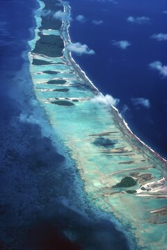 Aerial view of Rangiroa atoll, Tuamotu Archipelago Francis. polynesia