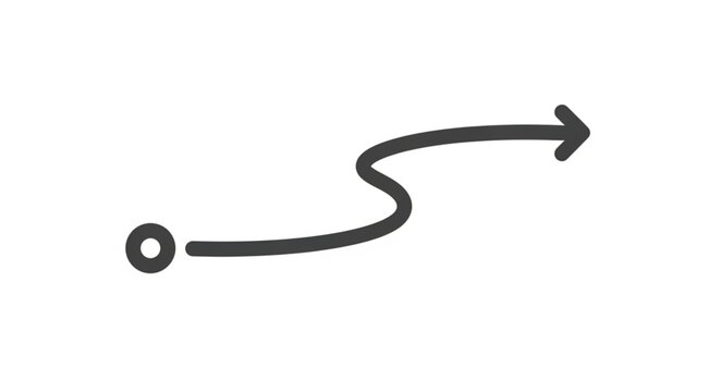 Hand drawn arrow showing a winding path from a circle to an arrow.