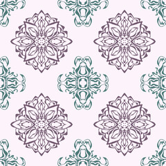 Fototapeta premium Seamless-pattern-flowers-green-pink-background-illustration-vector
