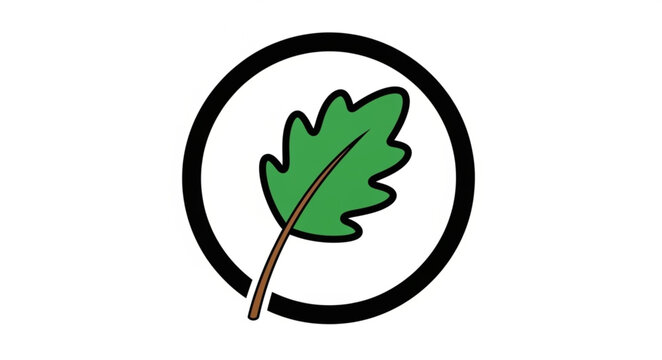 Green Oak Leaf Symbol Inside Black Circle.