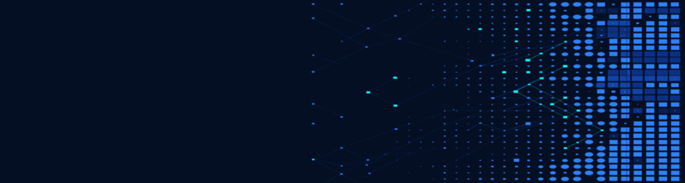 Abstract digital grid patterns evolving with subtle data points on a deep blue background