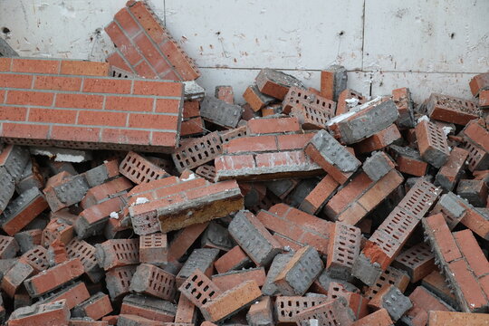 Pile of Demolished Red Bricks and Rubble