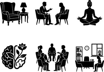Fototapeta premium Mental Health and Psychological Care Vector Icon Set