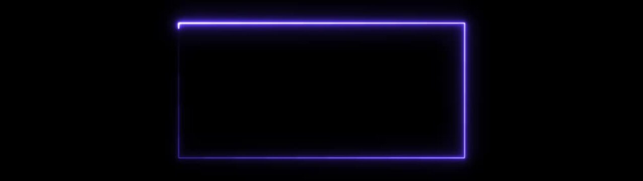 Animated purple neon rectangular frame glowing border overlay on black background rectangle
