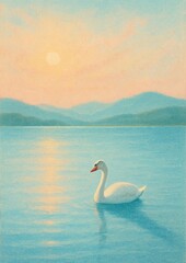 Fototapeta premium Serene swan at sunset.