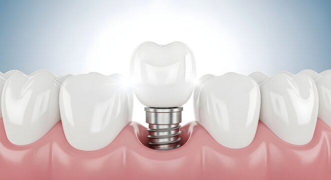 Dental implant restoration close up of a tooth replacement in gums
