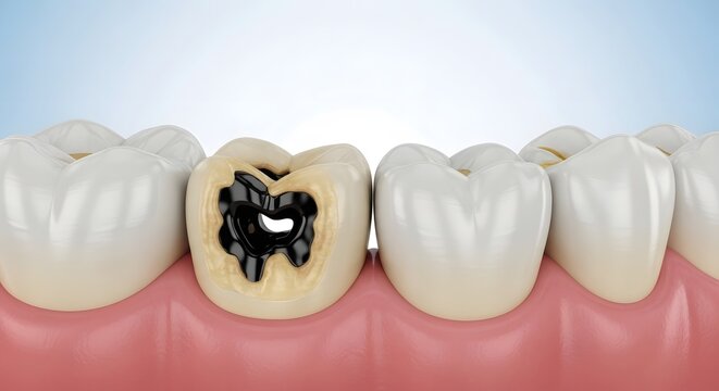 Dental filling restoration amalgam and composite repair of a molar tooth