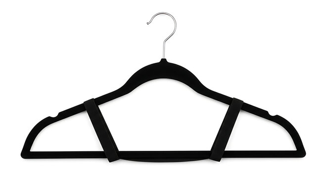 Black hanger on hook holding clothes
