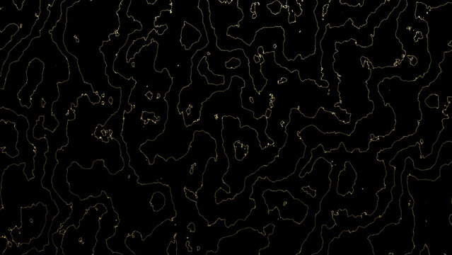 Black Topographic Contour Lines Background with Gold Terrain Map Pattern