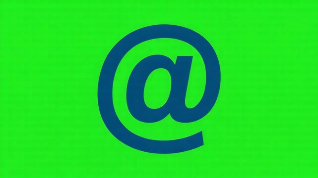 3d render of a blue at sign symbol isolated on a green screen background, representing email, digital communication, and internet connectivity 4k video