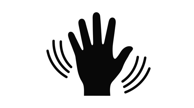 Simple minimal black hand icon with motion lines