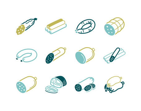 Delicatessen Sausage Products Minimal Icon Set