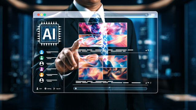 AI platform generating art images with dynamic interface. AI-generated content appears in image gallery artificial intelligence view. Genrative AI loading multiple image from AI design engine. Elide