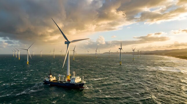 洋上風力発電所の雄大な風景