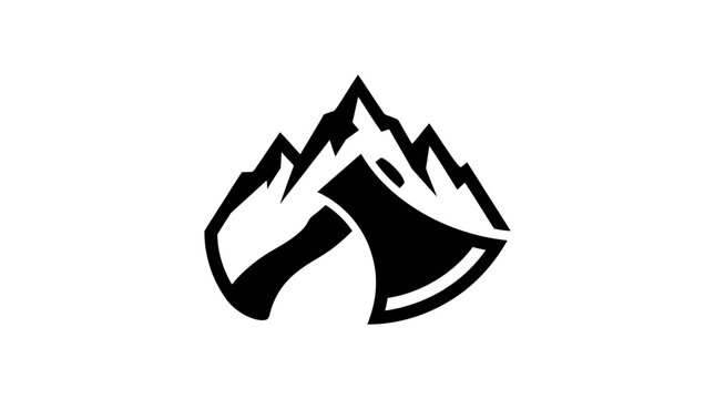 Mountain range silhouette with axe logo.