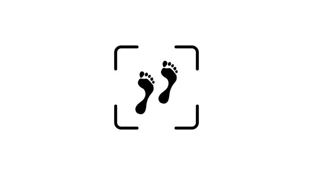 Footprint scanning process with green laser line on white background, biometric security and identification concept motion footage.
