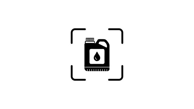 A motion graphic animation of a digital scanner identifying a black jerrycan with oil drop symbol, for industrial or transportation needs.