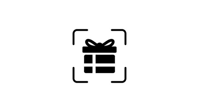 Animation of gift box icon being scanned by green laser light in digital interface.