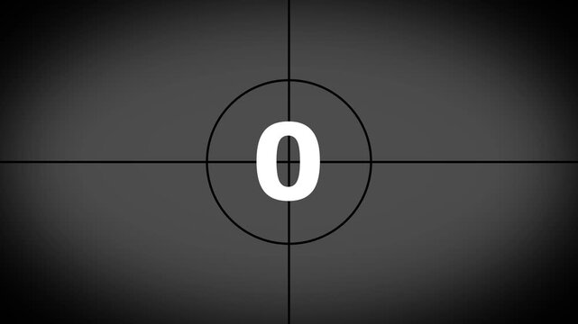 Classic countdown leader, monochrome cinematic universal countdown timer for production