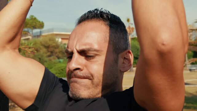 fatigue expressions on a man face during exercise