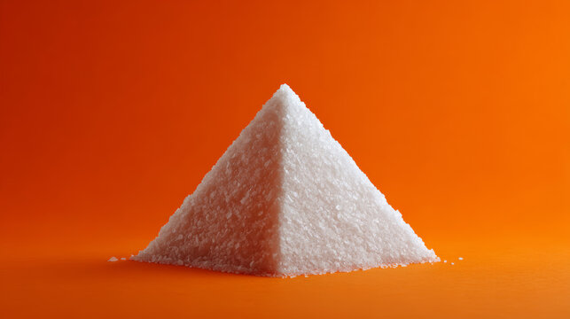 Minimalist 3D Pyramid Made of White Nakhchivan Salt Crystals on Solid Orange Background