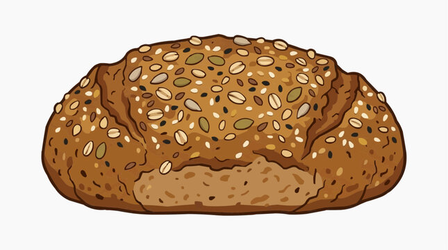 Multigrain Bread Loaf: A detailed illustration of a rustic, round multigrain bread loaf, generously topped with a variety of seeds and grains, ready to be sliced and enjoyed.