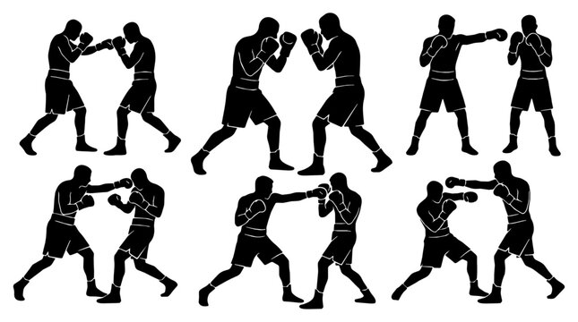 silhouette of boxer player sparring in a competition game